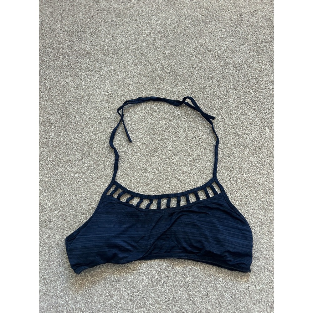 Mossimo Bikini Top Womens Small Navy Blue Excellent Halter Cage Neck Textured - Picture 2 of 9